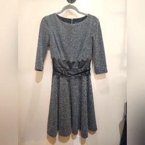 Just... Taylor fit and flare dress gray faux black leather lace waist sz 6